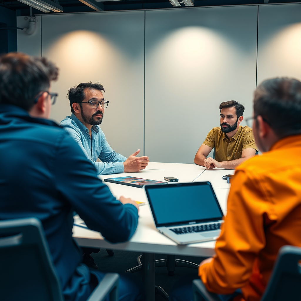 James Kim, Community Manager, facilitating a collaborative workshop with researchers and developers around a conference table